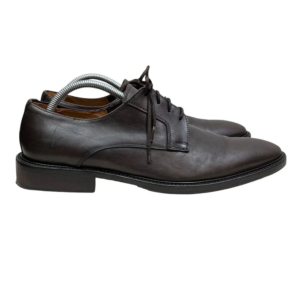 Wall+Water Men Derby Shoes Leather Pointed Toe Lace Up Brown Sz 10 Made In Italy